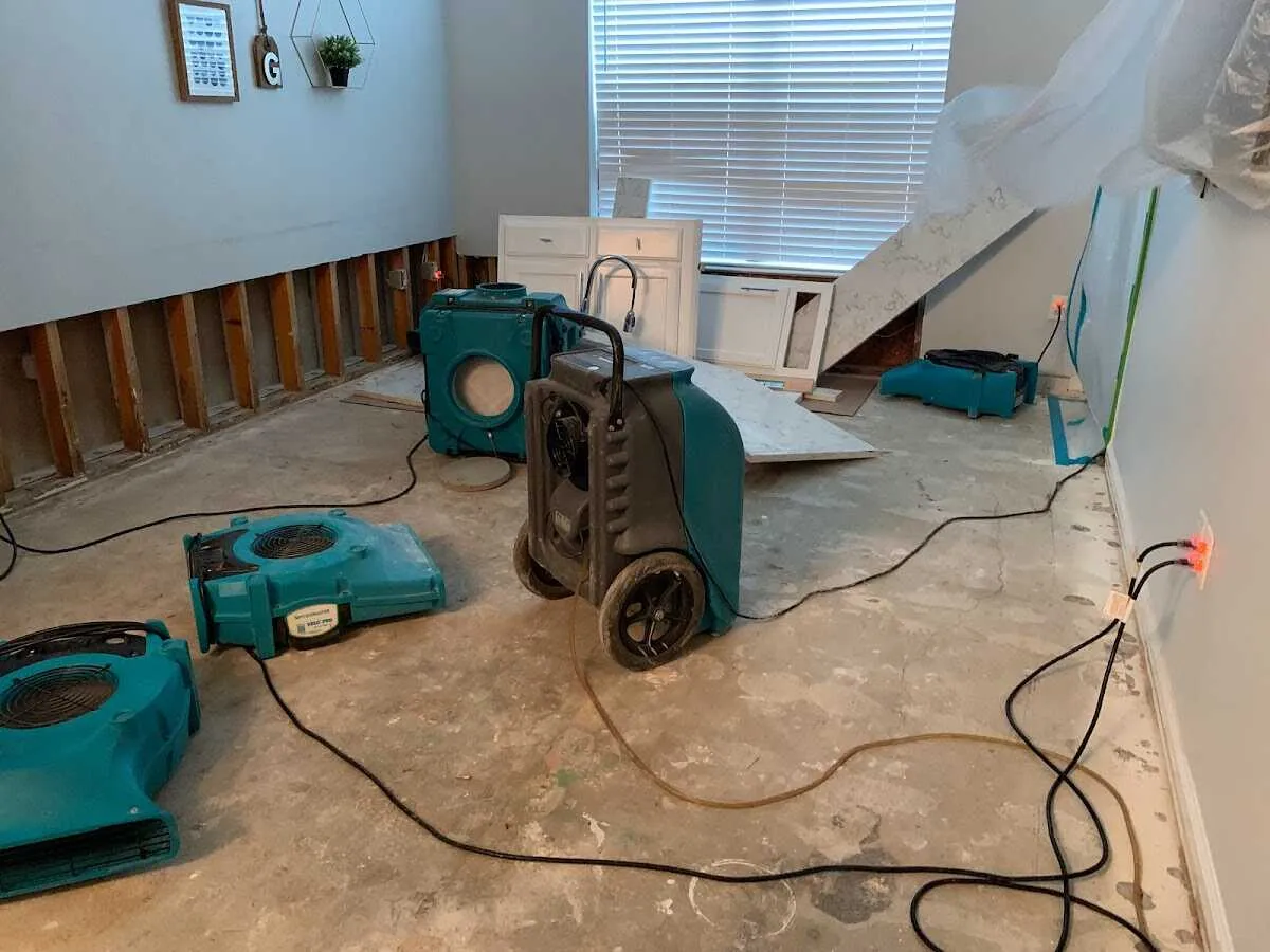 Dehumidifier in flood-cut room for Water Damage Restoration in South Euclid